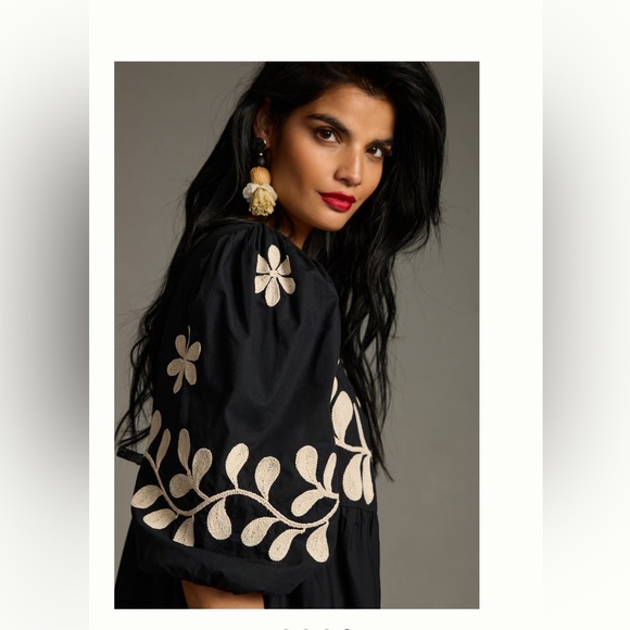 ANTHROPOLOGIE NWT EMBROIDERED PUFF SLEEVE DRESS 🔥 - Picture 4 of 4